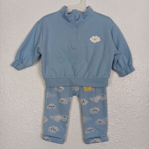 Cat & Jack Baby Outfit Blue Sweatshirt 1/4 Zip Top Sweatpants Clouds 3-6M NEW